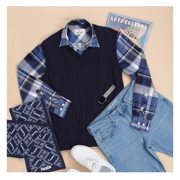 [BRU-0055-S-AZU] Camisa Oversize Cuadros (Azul marino, S)